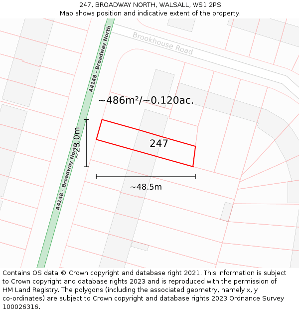 247, BROADWAY NORTH, WALSALL, WS1 2PS: Plot and title map