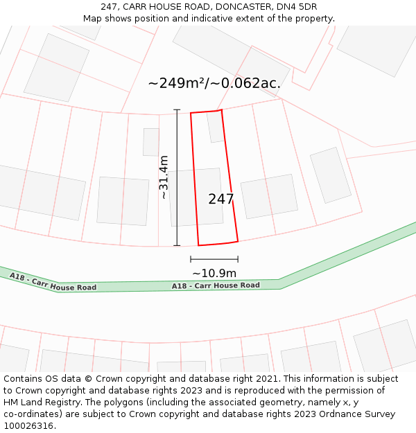 247, CARR HOUSE ROAD, DONCASTER, DN4 5DR: Plot and title map