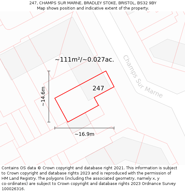 247, CHAMPS SUR MARNE, BRADLEY STOKE, BRISTOL, BS32 9BY: Plot and title map