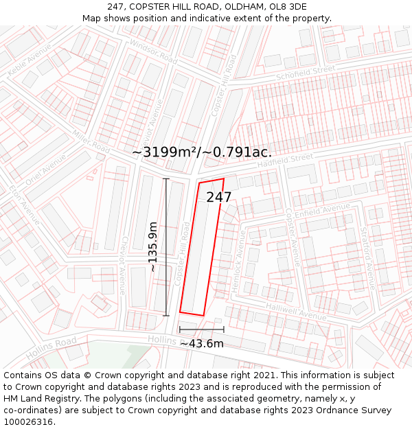 247, COPSTER HILL ROAD, OLDHAM, OL8 3DE: Plot and title map