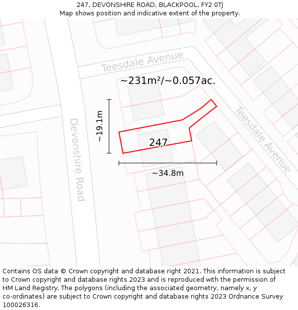 247, DEVONSHIRE ROAD, BLACKPOOL, FY2 0TJ: Plot and title map