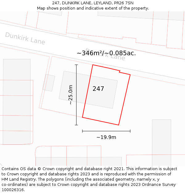 247, DUNKIRK LANE, LEYLAND, PR26 7SN: Plot and title map