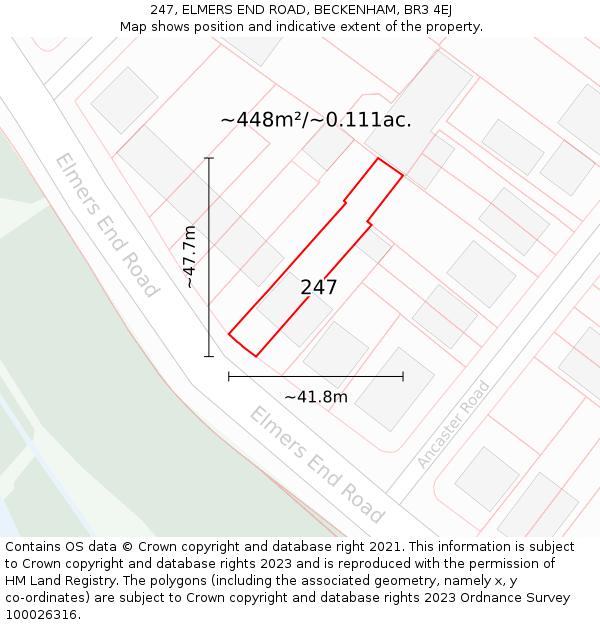 247, ELMERS END ROAD, BECKENHAM, BR3 4EJ: Plot and title map