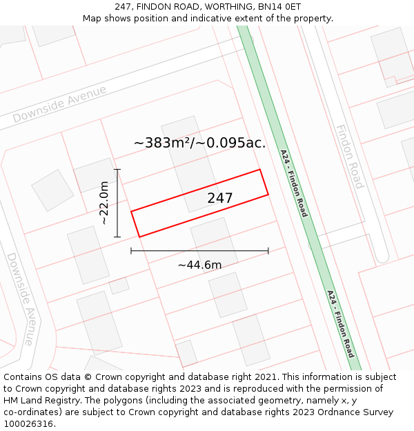 247, FINDON ROAD, WORTHING, BN14 0ET: Plot and title map