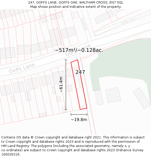 247, GOFFS LANE, GOFFS OAK, WALTHAM CROSS, EN7 5QL: Plot and title map