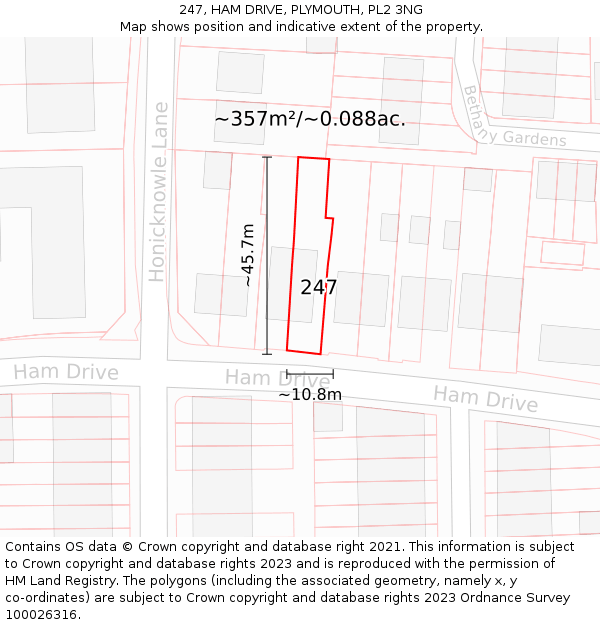 247, HAM DRIVE, PLYMOUTH, PL2 3NG: Plot and title map