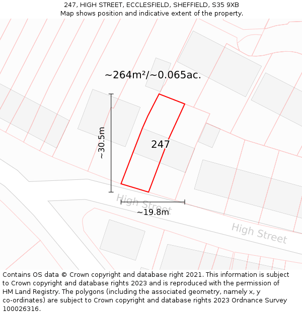 247, HIGH STREET, ECCLESFIELD, SHEFFIELD, S35 9XB: Plot and title map