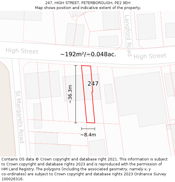 247, HIGH STREET, PETERBOROUGH, PE2 9EH: Plot and title map