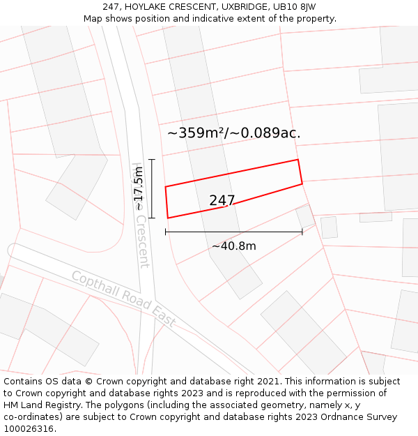 247, HOYLAKE CRESCENT, UXBRIDGE, UB10 8JW: Plot and title map
