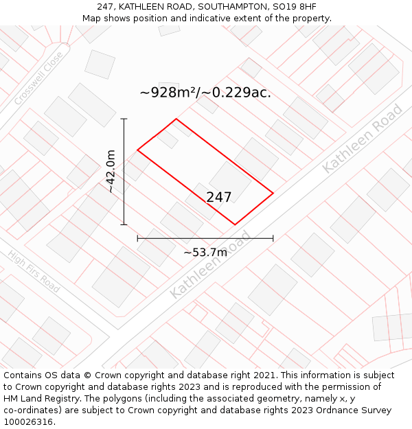 247, KATHLEEN ROAD, SOUTHAMPTON, SO19 8HF: Plot and title map