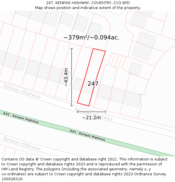247, KENPAS HIGHWAY, COVENTRY, CV3 6PD: Plot and title map