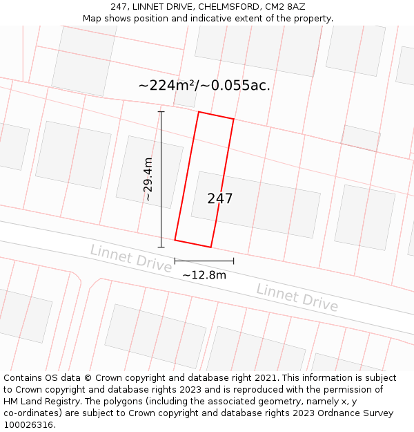 247, LINNET DRIVE, CHELMSFORD, CM2 8AZ: Plot and title map