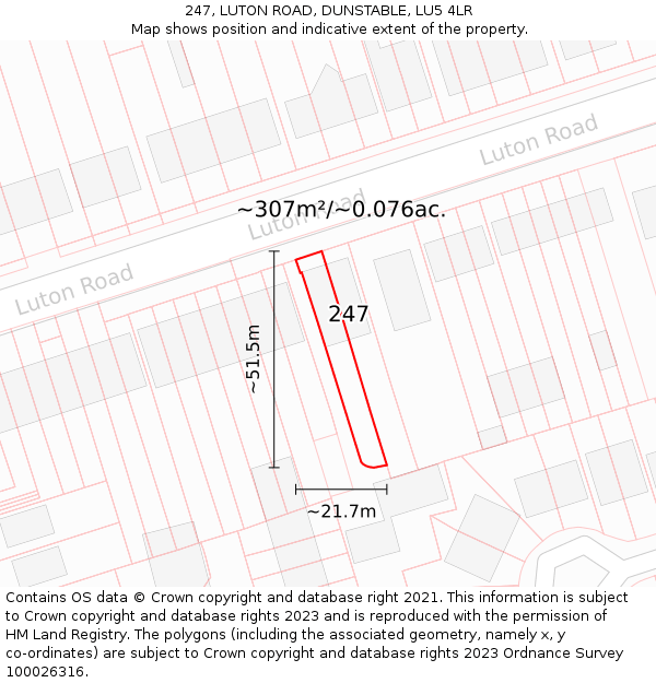 247, LUTON ROAD, DUNSTABLE, LU5 4LR: Plot and title map
