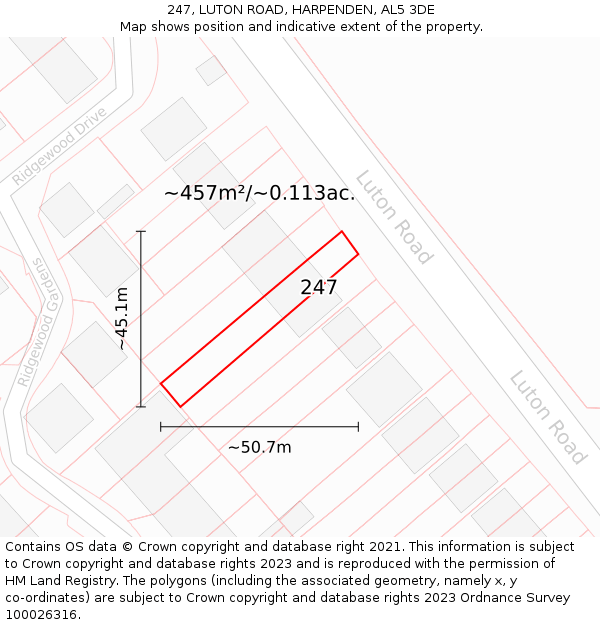 247, LUTON ROAD, HARPENDEN, AL5 3DE: Plot and title map