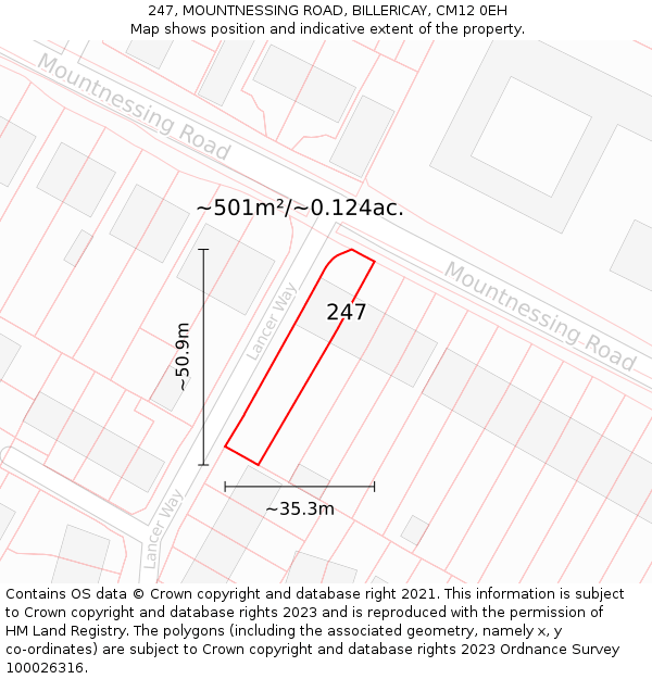 247, MOUNTNESSING ROAD, BILLERICAY, CM12 0EH: Plot and title map