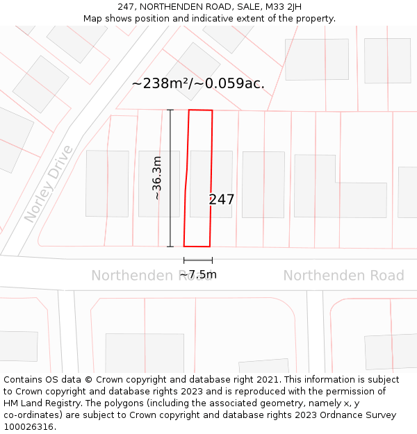 247, NORTHENDEN ROAD, SALE, M33 2JH: Plot and title map