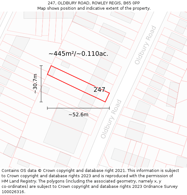 247, OLDBURY ROAD, ROWLEY REGIS, B65 0PP: Plot and title map