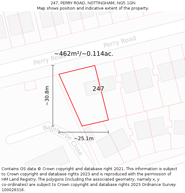 247, PERRY ROAD, NOTTINGHAM, NG5 1GN: Plot and title map