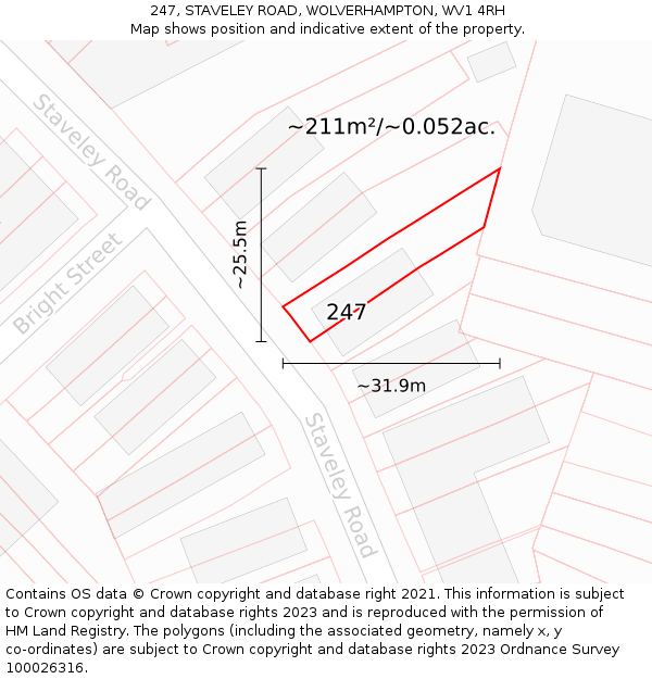 247, STAVELEY ROAD, WOLVERHAMPTON, WV1 4RH: Plot and title map