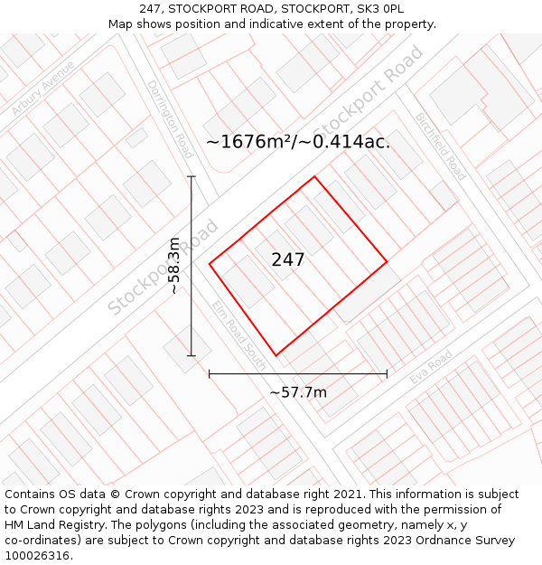 247, STOCKPORT ROAD, STOCKPORT, SK3 0PL: Plot and title map