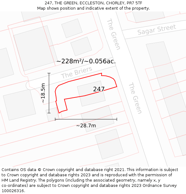 247, THE GREEN, ECCLESTON, CHORLEY, PR7 5TF: Plot and title map