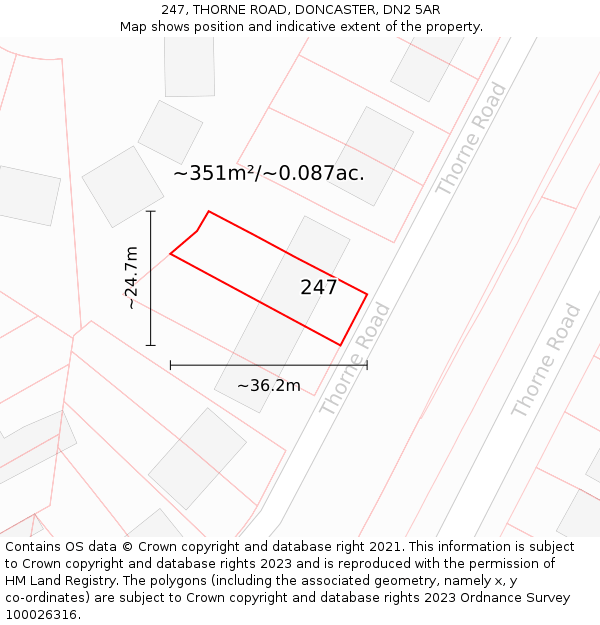 247, THORNE ROAD, DONCASTER, DN2 5AR: Plot and title map