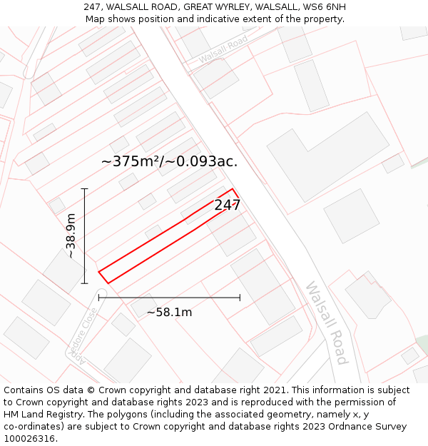 247, WALSALL ROAD, GREAT WYRLEY, WALSALL, WS6 6NH: Plot and title map