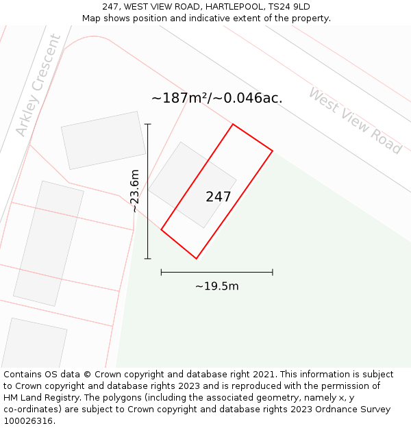 247, WEST VIEW ROAD, HARTLEPOOL, TS24 9LD: Plot and title map