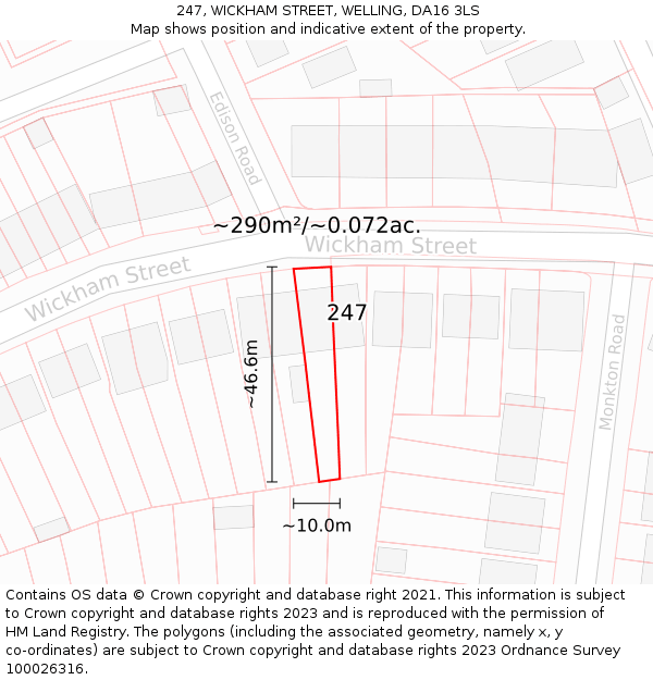 247, WICKHAM STREET, WELLING, DA16 3LS: Plot and title map