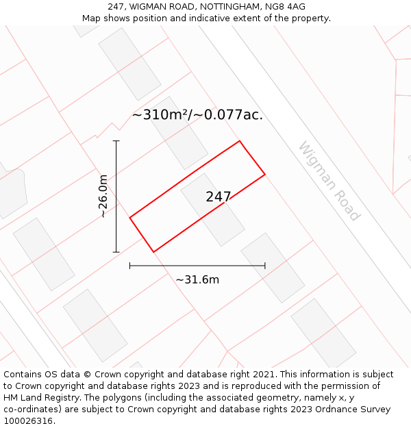 247, WIGMAN ROAD, NOTTINGHAM, NG8 4AG: Plot and title map