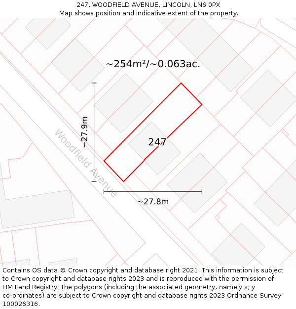 247, WOODFIELD AVENUE, LINCOLN, LN6 0PX: Plot and title map