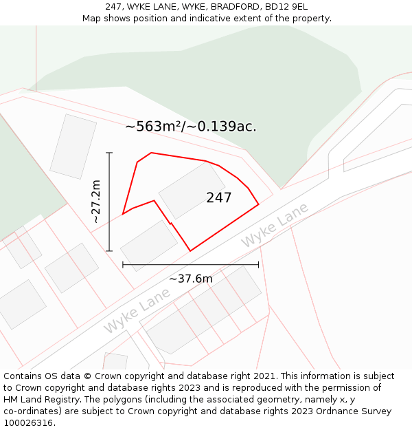247, WYKE LANE, WYKE, BRADFORD, BD12 9EL: Plot and title map