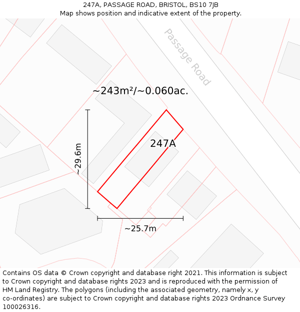 247A, PASSAGE ROAD, BRISTOL, BS10 7JB: Plot and title map