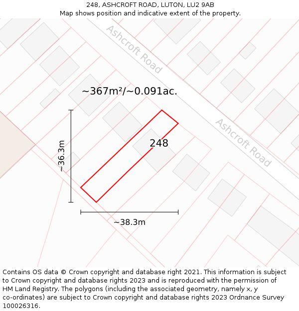 248, ASHCROFT ROAD, LUTON, LU2 9AB: Plot and title map