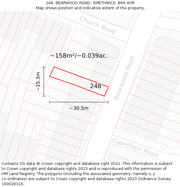 248, BEARWOOD ROAD, SMETHWICK, B66 4HR: Plot and title map
