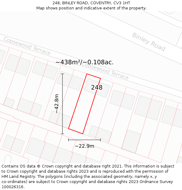 248, BINLEY ROAD, COVENTRY, CV3 1HT: Plot and title map
