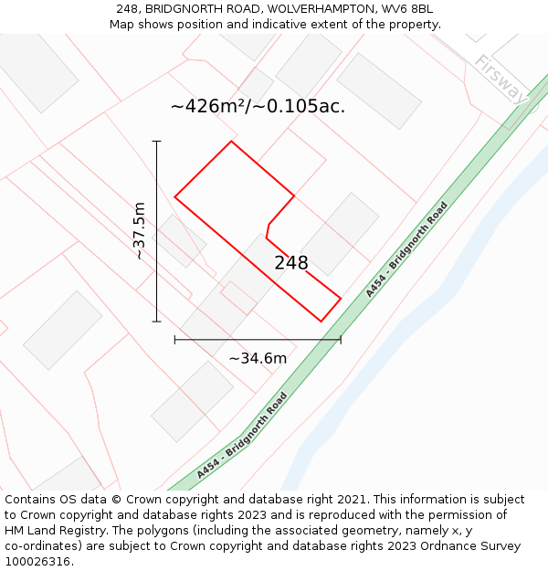248, BRIDGNORTH ROAD, WOLVERHAMPTON, WV6 8BL: Plot and title map