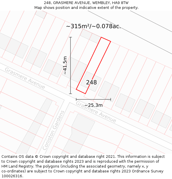 248, GRASMERE AVENUE, WEMBLEY, HA9 8TW: Plot and title map