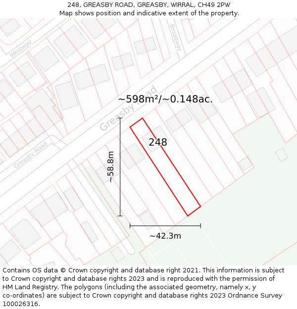 248, GREASBY ROAD, GREASBY, WIRRAL, CH49 2PW: Plot and title map