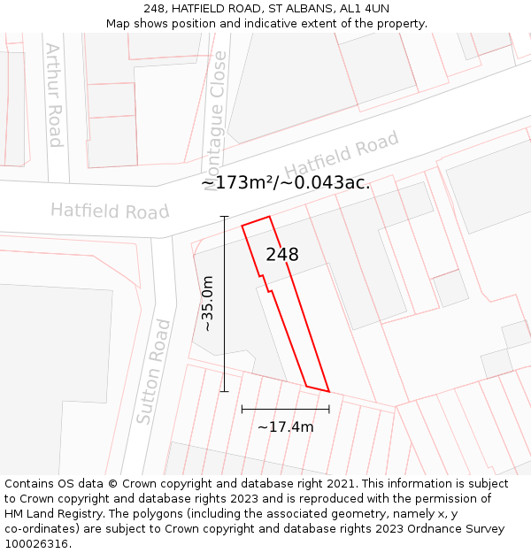 248, HATFIELD ROAD, ST ALBANS, AL1 4UN: Plot and title map