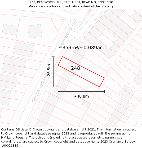 248, KENTWOOD HILL, TILEHURST, READING, RG31 6DP: Plot and title map