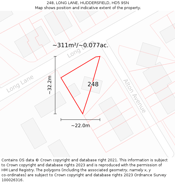 248, LONG LANE, HUDDERSFIELD, HD5 9SN: Plot and title map