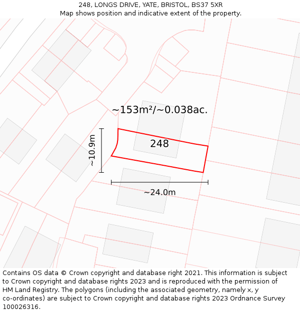 248, LONGS DRIVE, YATE, BRISTOL, BS37 5XR: Plot and title map