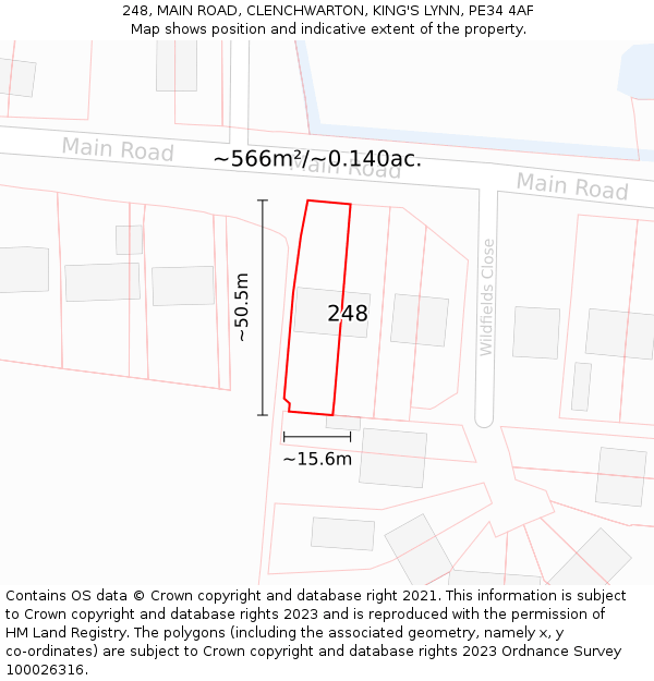 248, MAIN ROAD, CLENCHWARTON, KING'S LYNN, PE34 4AF: Plot and title map