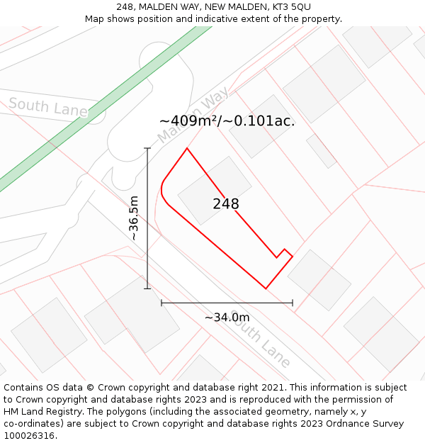 248, MALDEN WAY, NEW MALDEN, KT3 5QU: Plot and title map
