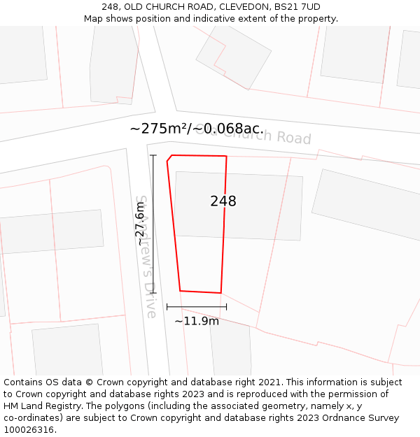 248, OLD CHURCH ROAD, CLEVEDON, BS21 7UD: Plot and title map