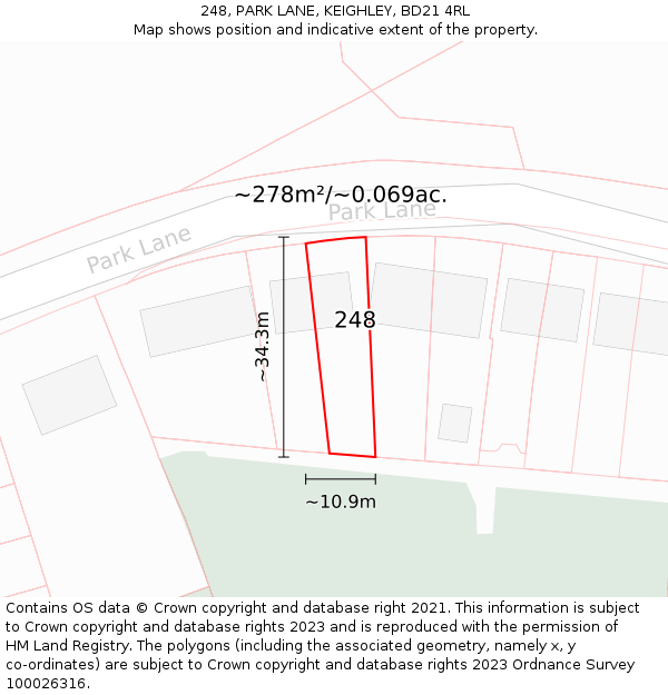 248, PARK LANE, KEIGHLEY, BD21 4RL: Plot and title map
