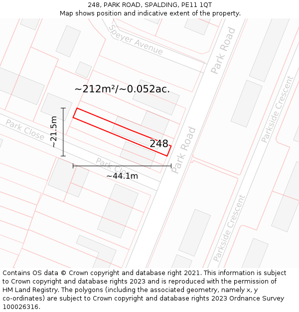 248, PARK ROAD, SPALDING, PE11 1QT: Plot and title map