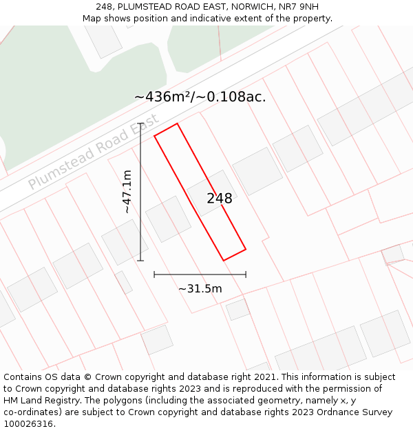 248, PLUMSTEAD ROAD EAST, NORWICH, NR7 9NH: Plot and title map