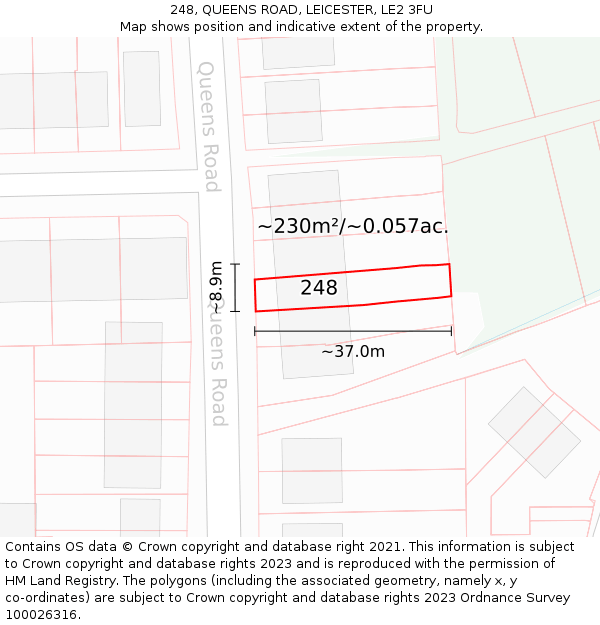 248, QUEENS ROAD, LEICESTER, LE2 3FU: Plot and title map